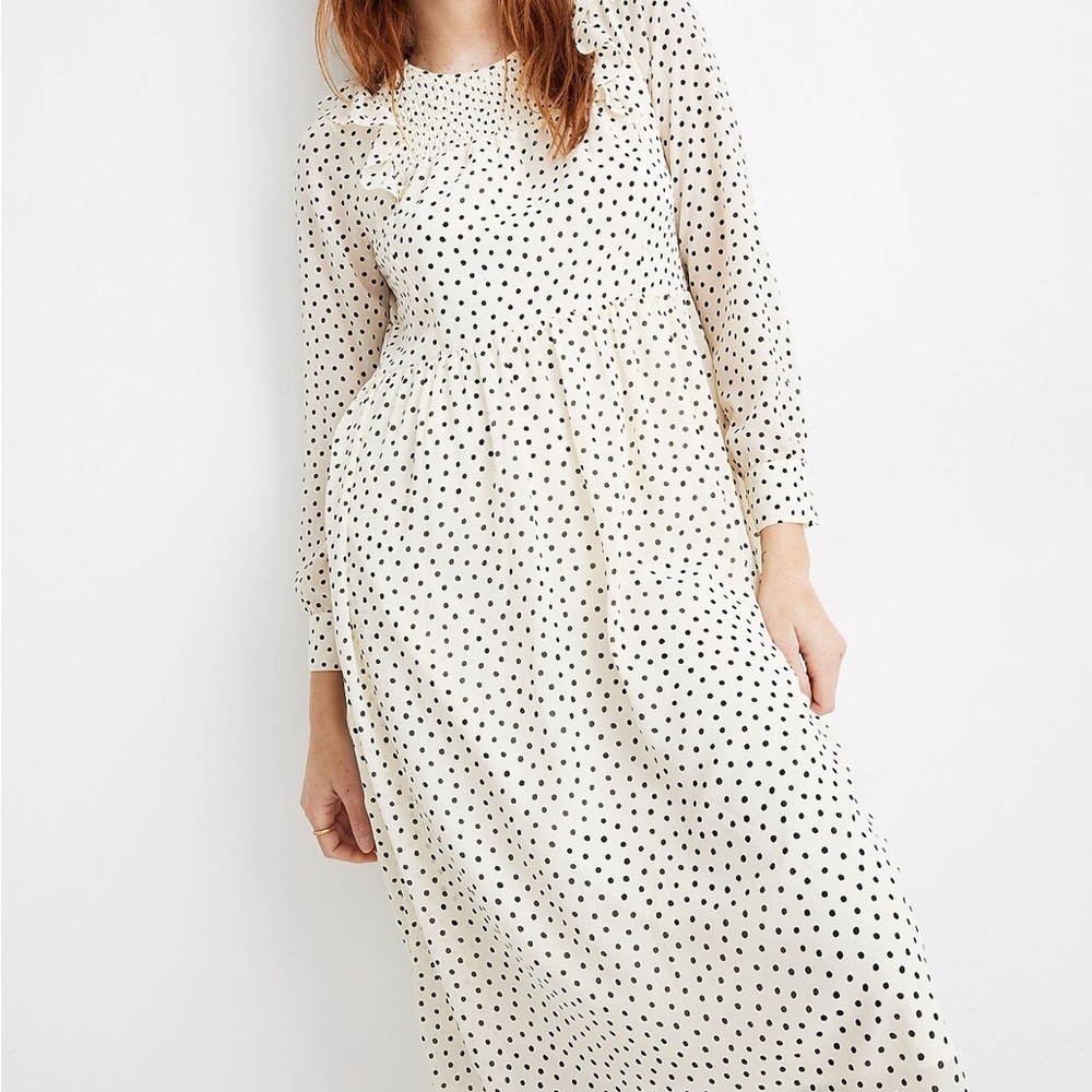 Madewell Silk Chiffon Cream and Polka Dot Dress